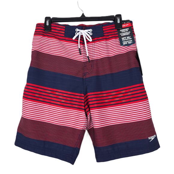 Speedo Men's Bondi Stretch Boardshort 20" Red White Blue Striped Small NWT - Picture 1 of 10